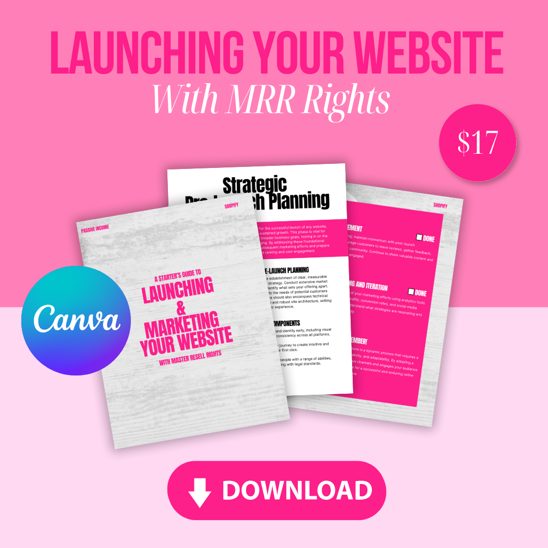 Launching & Marketing Your Website - Fully Editable in CANVA with MRR!