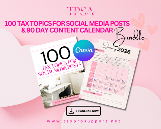 100 TAX TOPICS FOR SOCIAL MEDIA POSTS & 90 day CONTENT CALENDAR Bundle