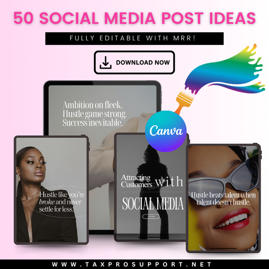 50 SOCIAL MEDIA POSTS - Fully Editable in Canva with MRR!